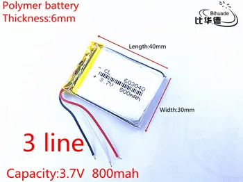 3-линейная литий-полимерная аккумуляторная батарея LiPo 3,7 В 800 мАч 603040 LiPo для Mp3 Mp4 Mp5 DIY