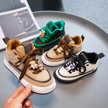 Детские кроссовки с хлопчатобумажной подкладкой, осенне-зимняя обувь 2023 года, новая хлопчатобумажная обувь с бархатом, детская обувь для мальчиков