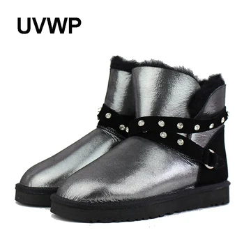 UVWP/ Новые модные зимние ботинки для женщин, зимние ботинки из 100% натуральной овчины, теплые ботильоны, женские ботинки из натурального меха