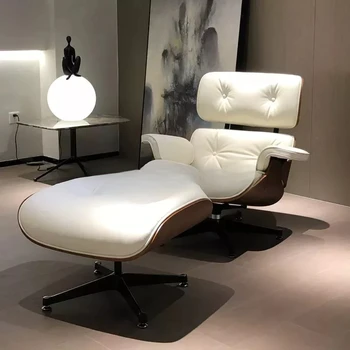 Кожаное кресло с откидной спинкой, Оригинальное кресло, кожаный диван, простая дизайнерская роскошная гостиная, вращающаяся металлическая мебель для гостиной в скандинавском стиле