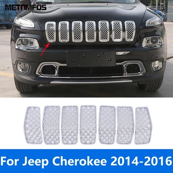 Для Jeep Cherokee 2014 2015 2016 Хромированные вставки из передней сетки Решетка радиатора Гоночная решетка для гриля Отделка ободка Аксессуары для стайлинга автомобилей