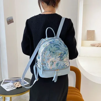 Корейская модная Дизайнерская сумка с масляной живописью 2023 года, новый Модный Универсальный Маленький рюкзак, школьная сумка для студентов колледжа, дорожный рюкзак