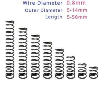5 шт. Пружинная стальная пружинная проволока Диаметром 0,8 мм, наружный диаметр 5-14 мм, длина 5-50 мм