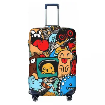 Забавный чехол для чемодана с рисунком граффити, Красочный милый монстр, Эластичный багаж, Принадлежности для защиты бизнеса
