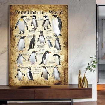 Винтажная картина на холсте с пингвинами, настенное искусство, современные Пингвины мира, принты с изображениями животных для офисного декора стен