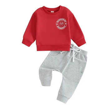 Весенняя одежда для малышей, пуловер и штаны с длинными рукавами и буквенным принтом Санта-Клауса, комплект детской одежды