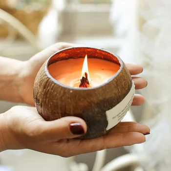 B0074 Натуральная Ручная работа, Индивидуальная ароматизированная чаша из скорлупы кокоса, свеча с кристаллами