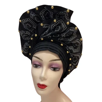 Горячая распродажа в Африканском стиле, Модные Sego Gele, Высококачественная вышивка из бисера, женские головные уборы Aso Oke Auto, 1 комплект 2368