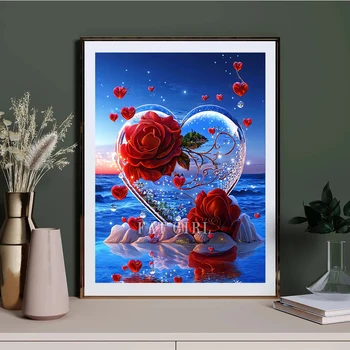 Алмазная роспись, Новая коллекция 2023, роза в форме сердца, мозаика с полной дрелью, Пейзаж мечты, Алмазные украшения для дома 5D