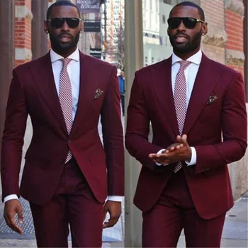 Новое поступление, винно-красные мужские костюмы, 2 предмета (пиджак, брюки, галстук) Высококачественный приталенный блейзер, модная официальная одежда для выпускного вечера