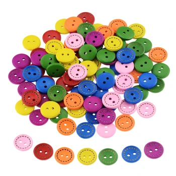 100 штук круглых цветных деревянных пуговиц в горошек, 15 мм, многоцветные пуговицы, аксессуары ручной работы 