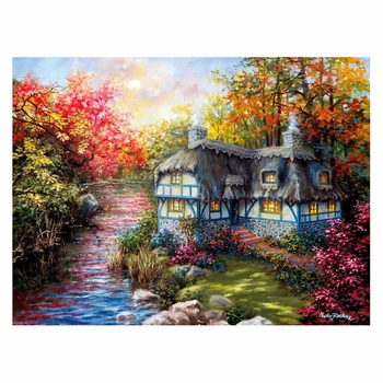 Сделай сам-5D Алмазная живопись Creek cottage HOUSE ON THE HILL, полная квадратная / круглая алмазная вышивка, мозаичный пейзаж с дрелью