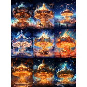 5D Алмазная картина своими руками Пейзаж карусель Алмазная фотография полный круг квадратная вышивка крестом Украшение для вышивки гостиной