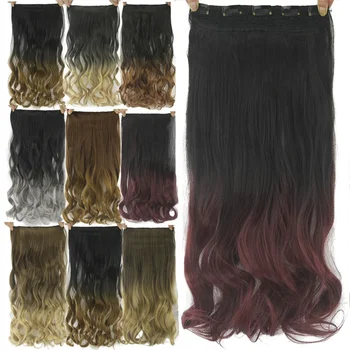 Синтетическая кудрявая бордовая заколка омбре для наращивания волос, накладные волосы на шпильках для женщин, цельные заколки