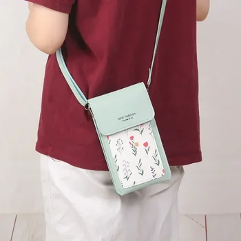 Новая кожаная сумка для мобильного телефона с сенсорным экраном, сумка через плечо для девочек, компактная мини-сумка с принтом