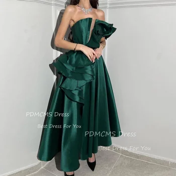 Сексуальные зеленые атласные вечерние платья с оборками, без рукавов, атласные платья для выпускного вечера с разрезом по бокам, Женское вечернее платье из Саудовской Аравии