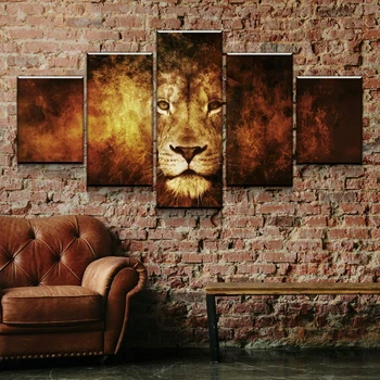 Абстрактный плакат с головой льва, 5 шт., Современный домашний декор стен, холст, художественная HD печать, живопись на холсте для гостиной