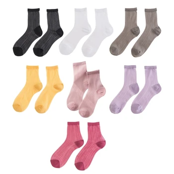 Корейские женские шелковистые тонкие носки до щиколотки из стекловолокна, Корейский Сладкий Яркий карамельный цвет, летняя прозрачная сетка в полоску 37JB