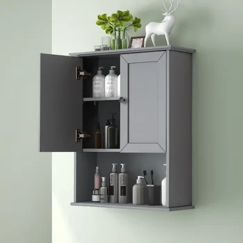Серый шкаф для ванной комнаты, настенные деревянные шкафчики для лекарств Над туалетным шкафом для хранения, 24x30 дюймов, подвесная стена ванной комнаты