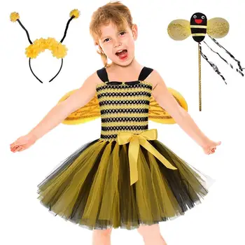 Костюм Пчелы для девочек, детское платье Пчелиной феи с повязкой на голову с пчелиной антенной и крыльями Пчелы для сцены рождественской вечеринки на Хэллоуин.