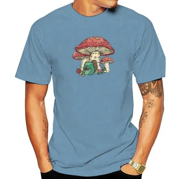 Симпатичные футболки с изображением грибного домика и лягушки, мужская хлопчатобумажная одежда, уличная индивидуальность, летняя футболка, рубашки оверсайз, топы