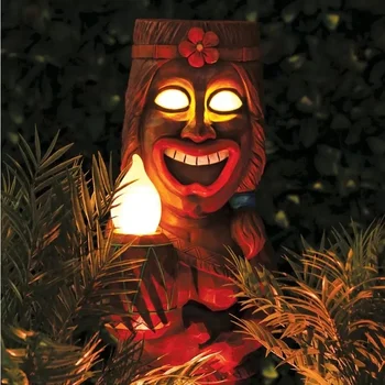 Тотем майя из смолы, Сердитый, Улыбающееся лицо, Тотем, Солнечная Ретро Гавайская лампа, Скульптуры ТИКИ, Статуя, Украшение сада, домашнего бара.