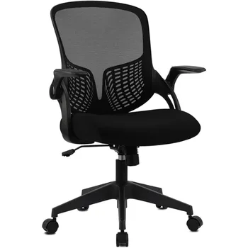 Сетчатое кресло для домашнего офиса с откидывающимися подлокотниками, Компьютерное кресло со средней спинкой, Поясничная поддержка, Регулируемое Поворотное Рабочее кресло
