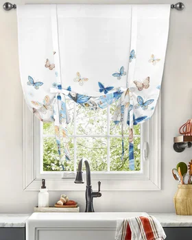 Пасторальный градиентный занавес с бабочкой и цветком для гостиной, домашний декор, жалюзи, шторы на кухню, короткие занавески на завязках