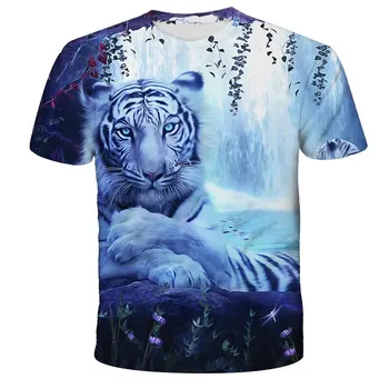 2023 Новые детские футболки с 3D-принтом в виде животных, Львов и тигров, повседневные футболки для мальчиков и девочек, модные топы с короткими рукавами для мальчиков и девочек