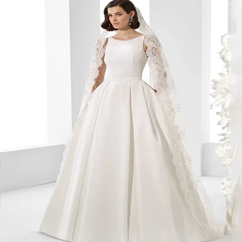 Простые свадебные платья с круглым вырезом, Элегантный дизайн на пуговицах трапециевидной формы, высокое качество Для женщин, свадебное платье