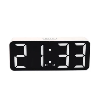 Цифровой настольный будильник Зеркальный Светодиодный дисплей даты и температуры, USB-порт, прикроватный столик Контактные часы с повтором для спальни