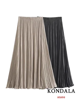 Женская плиссированная юбка KONDALA в винтажном стиле, Однотонная Свободная Длинная прямая юбка, Новая мода 2023, Летняя эластичная офисная юбка для леди