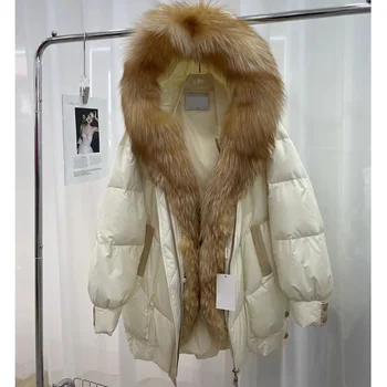 Женские зимние куртки с натуральным лисьим мехом средней длины, самая продаваемая теплая куртка на гусином пуху из натурального меха