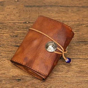 Ретро-кошелек из натуральной кожи для мужчин и женщин, антикварные кошельки с карманом для монет, короткий кошелек на шнурке для мужчин