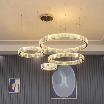 Современная роскошная хрустальная светодиодная люстра K9 с круглыми кольцами, люстры, освещение гостиной, лестницы, подвесной светильник, светильники