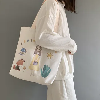 Модные женские повседневные сумки через плечо на молнии для японских девушек, холщовая сумка для покупок большой емкости