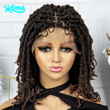 Синтетический парик с кружевом спереди, Плетеные парики, парик с дредлоками, 14 дюймов, без узлов, парики с бабочками в клетку для чернокожих женщин, синтетический парик