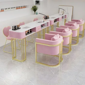 Розовый Современный Маникюрный стол, Фирменный Золотой Роскошный Стол для маникюра в скандинавском стиле, Металлическая мебель для маникюра Mesa Tisch Salon YX50ZJ