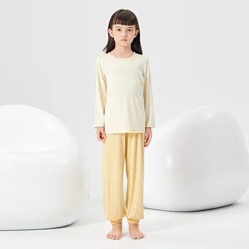 Весенне-осенняя пижама для детей от 3 до 16 лет, 92% вискоза, детская домашняя одежда, Пустые однотонные зеленые Розовые Синие тонкие пижамные комплекты, пижамы