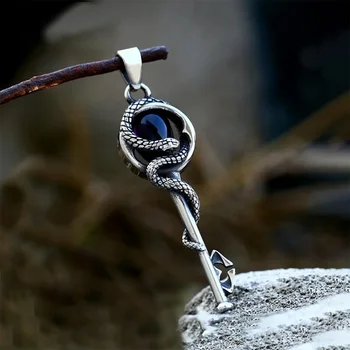 Модное ожерелье с ключом из черного камня, цепочка-змея из нержавеющей стали, подвески, Пары, Панк, Уникальный Амулет, Ювелирные изделия, подарки Оптом