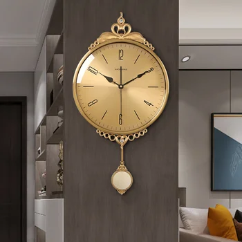 Легкие Роскошные Металлические Бесшумные настенные часы в европейском стиле для гостиной, настенные часы-качели, домашние креативные кварцевые часы, роскошные Декоративные часы
