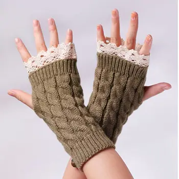 Зимние перчатки с сенсорным экраном, перчатки с простыми изгибами, кружевные вязаные перчатки в корейском стиле, теплые перчатки на полпальца, велосипедные