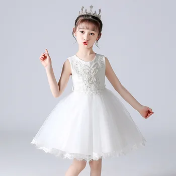 Летнее платье для девочек-подростков от 3 до 12 лет, детская одежда для вечеринок, элегантные платья принцессы из тюля для маленьких девочек, детские кружевные платья для свадебной церемонии