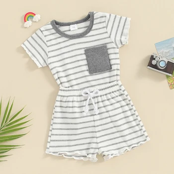 Летняя одежда для маленьких девочек из 2 предметов, топы с отделкой из листьев салата и шорты, комплект одежды для младенцев