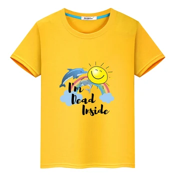 Футболка I'm Dead Inside Dolphin Animal С коротким рукавом и круглым вырезом, Летняя футболка Kawaii Для мальчиков и девочек, Детские футболки из 100% хлопка