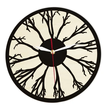 Настенные часы с бесшумным механизмом Tree of Life для гостиной, вырезанные лазером из дерева, двухслойные деревянные часы для домашнего декора, часы