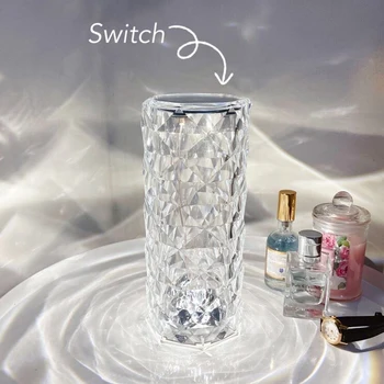Настольная лампа MARPOU Rose Diamond для декора спальни, светодиодные прикроватные лампы, эстетичная романтическая сенсорная регулируемая подставка, настольный ночник