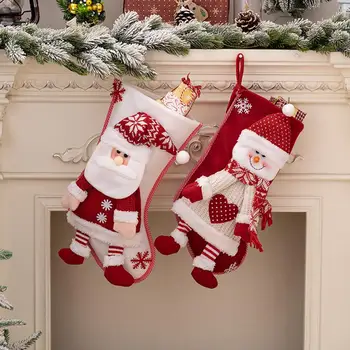 Чулок для рождественской елки, Многоразовый Рождественский чулок, Вязаный Санта-Клаус, Снеговик, Дизайнерский подарок на Рождественскую елку для вечеринки