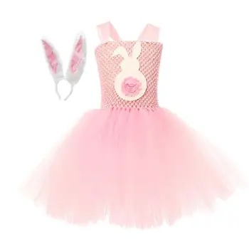 Костюм Кролика для девочек, Мультяшное Пасхальное бальное платье, повязка на голову с заячьими ушками, Розовая юбка, Пасхальный костюм для вечеринки для девочек