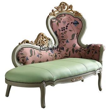 Ленивая кровать Acajou во французском винтажном стиле, двухцветный шезлонг, высококачественное кресло с откидной спинкой
